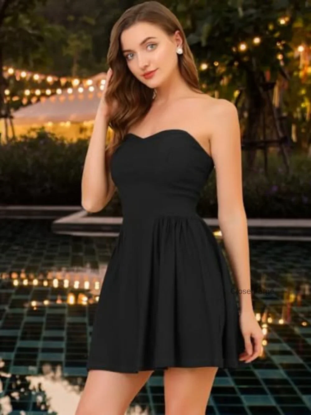Strapless Sweetheart Neckline Mini Dress Fit Flare with Built-in Pads